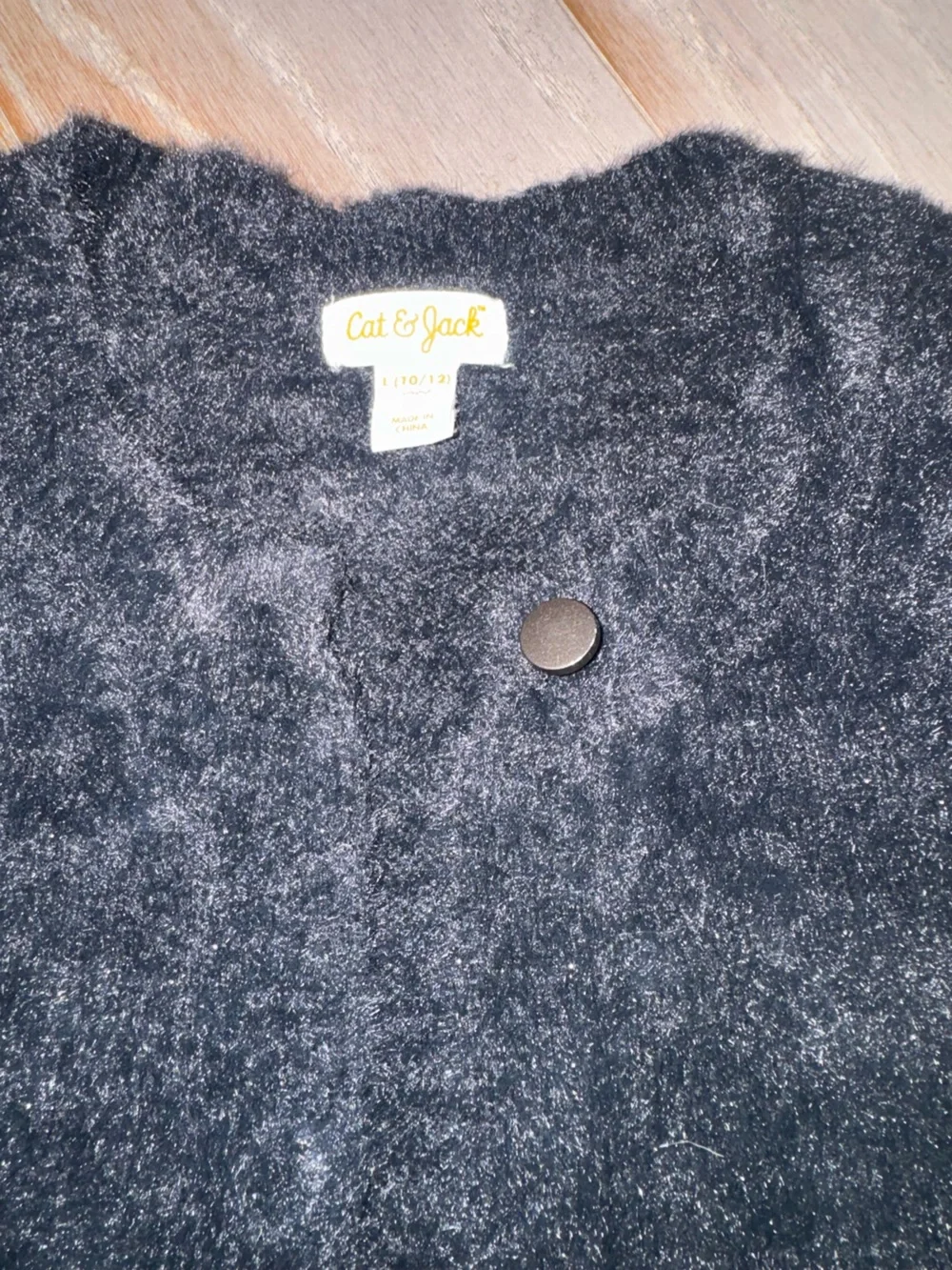 Cat & Jack Black Faux Fur Button-Front Teddy Sweater
